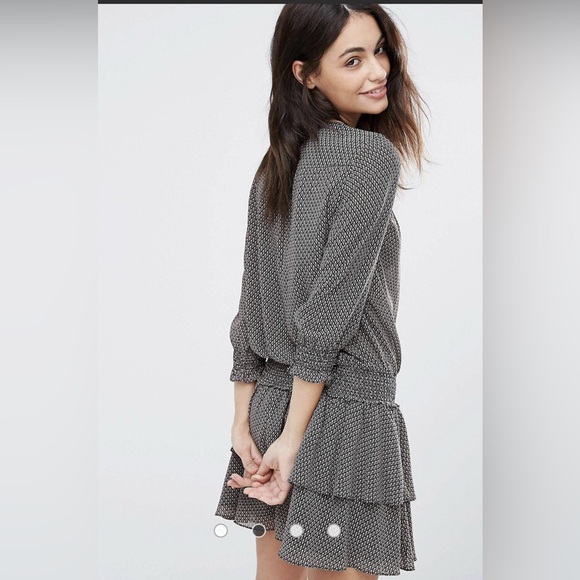 Scotch & Soda NWOT Boho Print Gypsy Mini Ruffle Cinched Dress Front Tie Tassel 2 - Picture 2 of 7